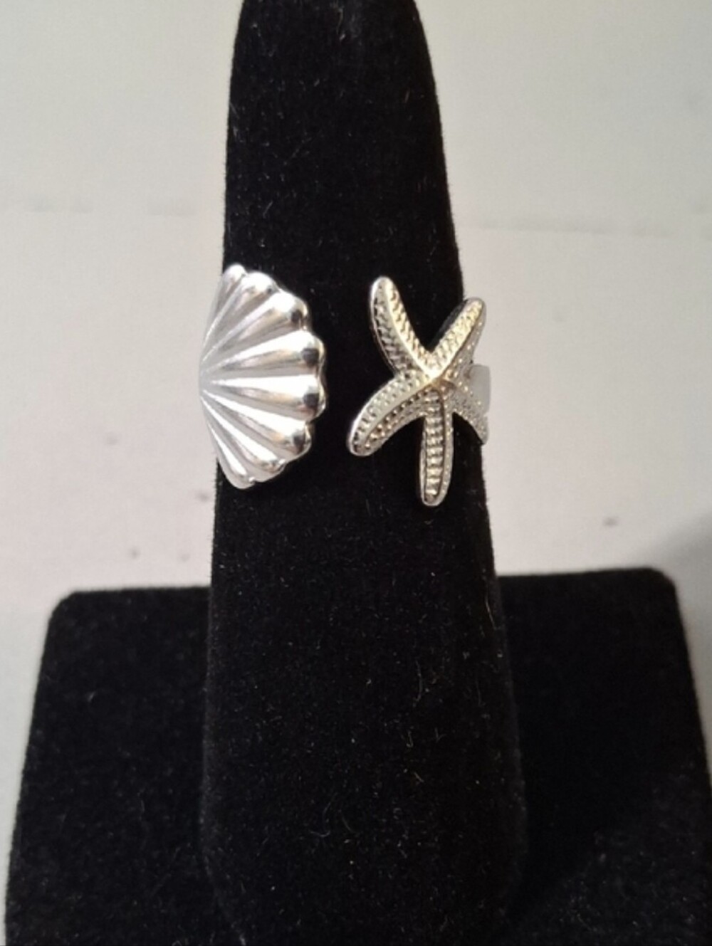 Silver Shell & Starfish Open Ring